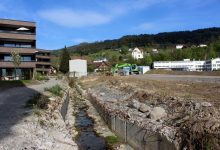 Arbeiten beim Hochwasserschutzprojekt Kugelbeerbach